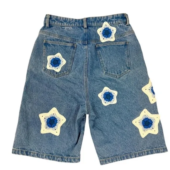 Denim Shorts with Star Patches